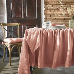 Serviette De Table|EMINZA Lot de 3 serviettes gaze de coton (40 x 40 cm) Gaïa Rose Pêche