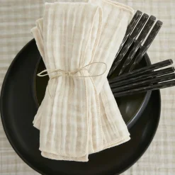 Serviette De Table|EMINZA Lot de 3 serviettes gaze de coton (40 x 40 cm) Gaïa vichy Beige