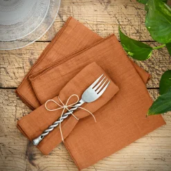 Serviette De Table|EMINZA Lot de 3 serviettes gaze de coton (40 x 40 cm) Gaïa Abricot