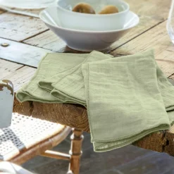 Serviette De Table|EMINZA Lot de 3 serviettes gaze de coton (40 x 40 cm) Gaïa Vert tilleul