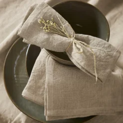 Serviette De Table|EMINZA Lot de 3 serviettes lin lavé (40 x 40 cm) Louise s Beige