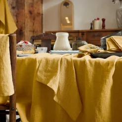 Serviette De Table|EMINZA Lot de 3 serviettes lin lavé (40 x 40 cm) Louise Jaune moutarde