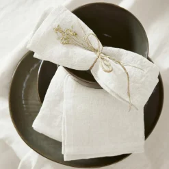 Serviette De Table|EMINZA Lot de 3 serviettes lin lavé (40 x 40 cm) Louise hes Blanc