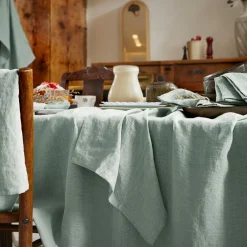 Serviette De Table|EMINZA Lot de 3 serviettes lin lavé (40 x 40 cm) Louise Vert Eucalyptus