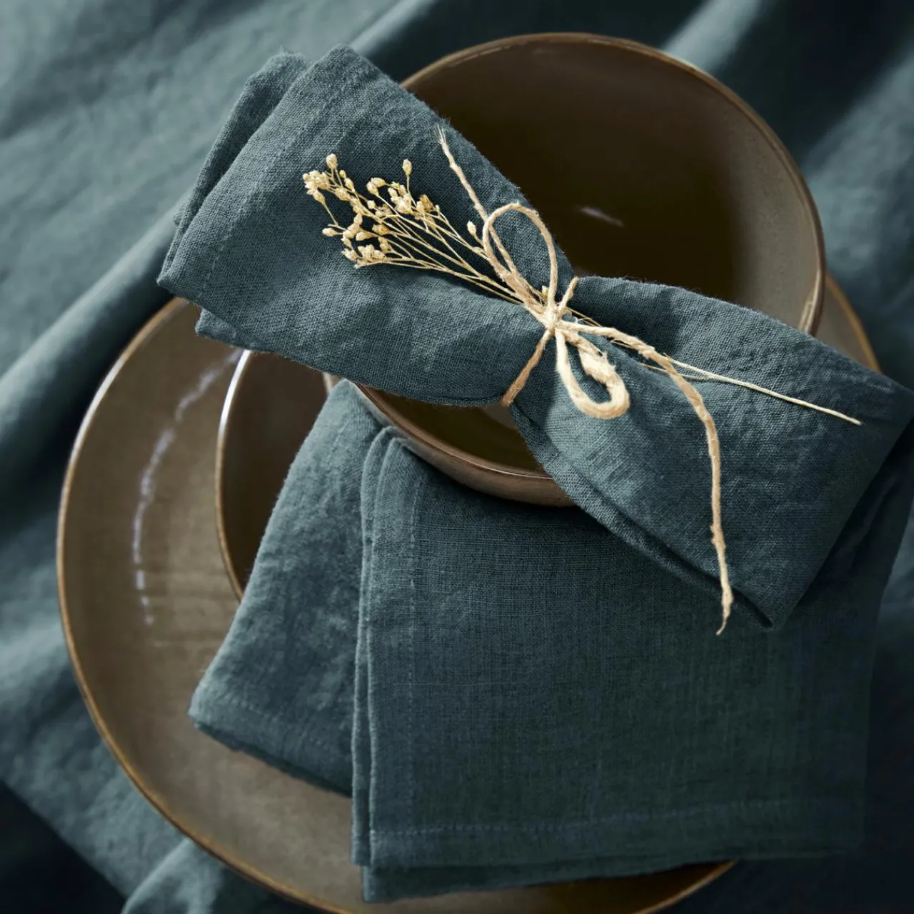 Serviette De Table|EMINZA Lot de 3 serviettes lin lavé (40 x 40 cm) Louise Gris ardoise