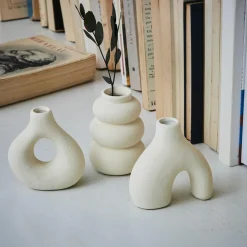 Objet Déco|Atmosphera, cru017dateur d'intu017drieur Lot de 3 soliflores céramique (H9 cm) Iora Blanc