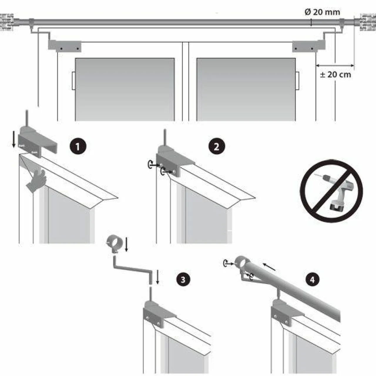 Tringle À Rideau, Barre Et Support|LUANCE Lot de 2 supports Fix'vit (L180 - D20 mm) Blanc