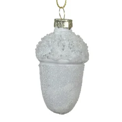 Décoration De Sapin|KAEMINGK Lot de 6 suspensions de Noël en verre (H6 cm) Glands de chêne givré Blanc