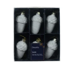 Décoration De Sapin|KAEMINGK Lot de 6 suspensions de Noël en verre (H6 cm) Glands de chêne givré Blanc