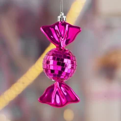Décoration De Sapin|KAEMINGK Lot de 3 Suspensions de Noël en Mousse (H12 cm) Bonbons Disco Rose fushia Fuchsia