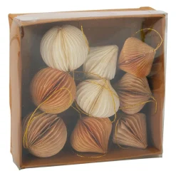 Déco Et Objet De Noël|Décoration De Sapin|KOOPMAN Lot de 9 suspensions de sapin (D60 mm) Fermeture papier magnétique , blanc et or Beige