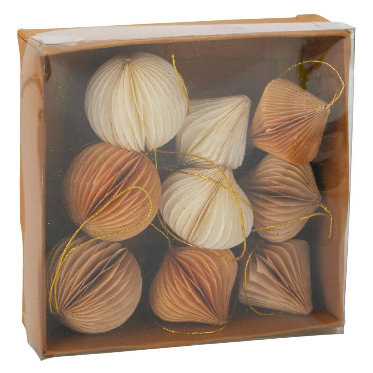 Déco Et Objet De Noël|Décoration De Sapin|KOOPMAN Lot de 9 suspensions de sapin (D60 mm) Fermeture papier magnétique , blanc et or Beige