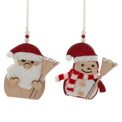 Décoration De Sapin|JJA Lot de 2 suspensions en bois (H12 cm) Balais de Noël et Rouge Naturel