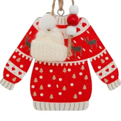 Décoration De Sapin|JJA Lot de 2 suspensions en bois (H12 cm) Pull de Noël et blanc Rouge