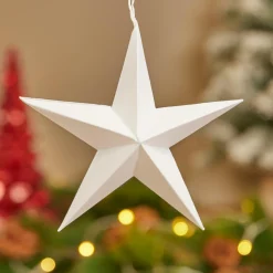 Déco Et Objet De Noël|Décoration De Sapin|KAEMINGK Lot de 4 suspensions en papier (D15 cm) Astre de Papier Blanc