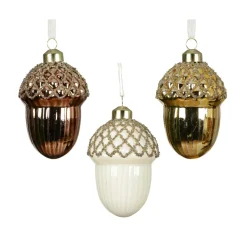 Décoration De Sapin|KAEMINGK Lot de 12 suspensions en verre (H9 cm) Gland festier Brun Café Or