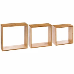 Étagère Murale|ATMOSPHERA Lot de 3 étagères bambou (H15-20-25 cm) Cube Fixy Naturel Bois