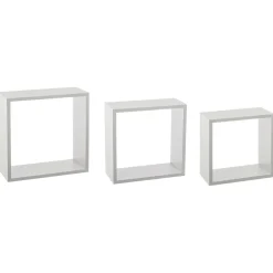 Étagère Murale|ATMOSPHERA Lot de 3 étagères bois (H24-27-30 cm) Cube Blanc