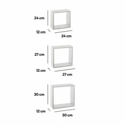 Étagère Murale|ATMOSPHERA Lot de 3 étagères bois (H24-27-30 cm) Cube Blanc