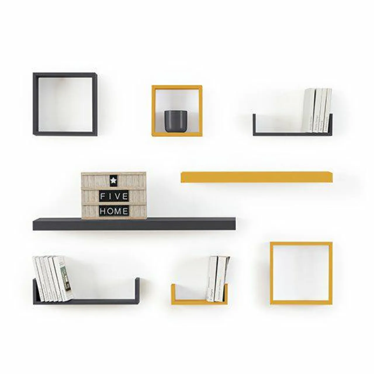 Étagère Murale|ATMOSPHERA Lot de 3 étagères bois (H15-20-25 cm) Cube Blanc