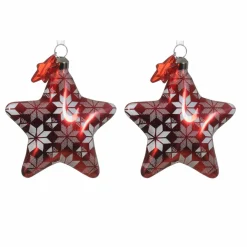 Décoration De Sapin|KAEMINGK Lot de 2 étoiles de Noël à suspendre en verre (H8 cm) Floconées Rouge