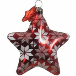 Décoration De Sapin|KAEMINGK Lot de 2 étoiles de Noël à suspendre en verre (H8 cm) Floconées Rouge