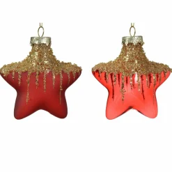 Décoration De Sapin|KAEMINGK Lot de 2 étoiles de Noël à suspendre en verre (H10 cm) Arctique Rouge