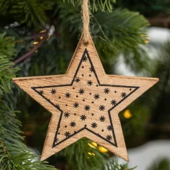 Décoration De Sapin|KAEMINGK Lot de 3 étoiles et sapins à suspendre (H12 cm) Bois Naturel