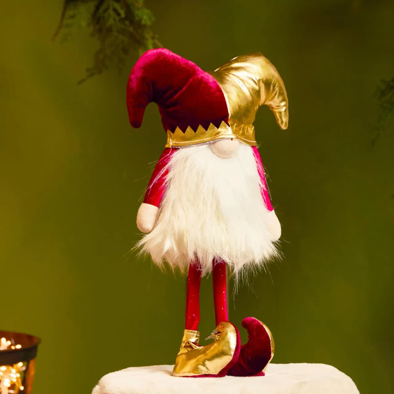 Père Noël, Animaux Et Personnage|KAEMINGK Lutin de Noël debout (H39 cm) Arlequin et doré Bordeaux