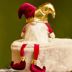 Père Noël, Animaux Et Personnage|KAEMINGK Lutin de Noël jambes souples (H39 cm) Arlequin et doré Bordeaux