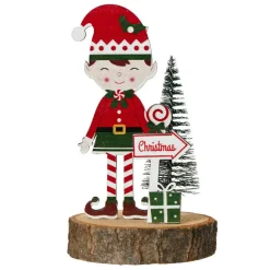 Déco Et Objet De Noël|KAEMINGK Lutin en bois sur Tronc en bois (H13 cm) Quentin Multicolore