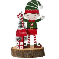 Déco Et Objet De Noël|KAEMINGK Lutin en bois sur Tronc en bois (H13 cm) Albert Multicolore