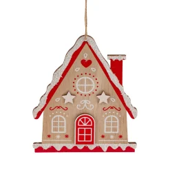 Décoration De Sapin|JJA Maison à suspendre en bois (H15 cm) Petit biscuit Rouge