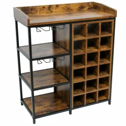 Range Bouteilles|EMINZA Meuble range-bouteilles industriel 18 emplacements et porte-verres (H82 cm) Paul Marron