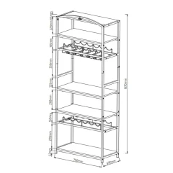 Range Bouteilles|EMINZA Meuble range-bouteilles industriel 12 emplacements et porte-verres (H180 cm) Pablo Marron