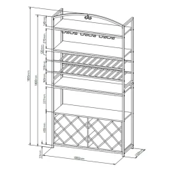 Range Bouteilles|EMINZA Meuble range-bouteilles industriel 32 emplacements et porte-verres (H180 cm) Marceau Marron