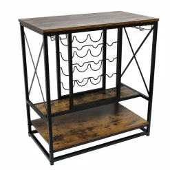 Range Bouteilles|EMINZA Meuble range-bouteilles industriel 12 emplacements et porte-verres (H86 cm) Louis Marron