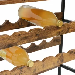 Range Bouteilles|EMINZA Meuble range-bouteilles industriel 18 emplacements et porte-verres (H100 cm) Hugo Marron