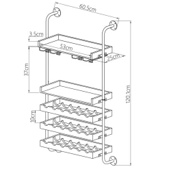 Range Bouteilles|EMINZA Meuble range-bouteilles mural et métal 18 emplacements et porte-verres (H120 cm) Isaac Marron Bois