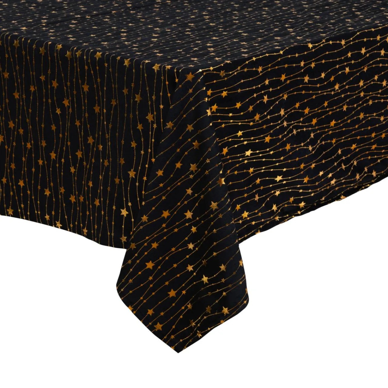 Nappe Et Chemin De Table|JJA Nappe de Noël en velours (360 x 140 cm) Pluie d'étoiles et dorée Noir