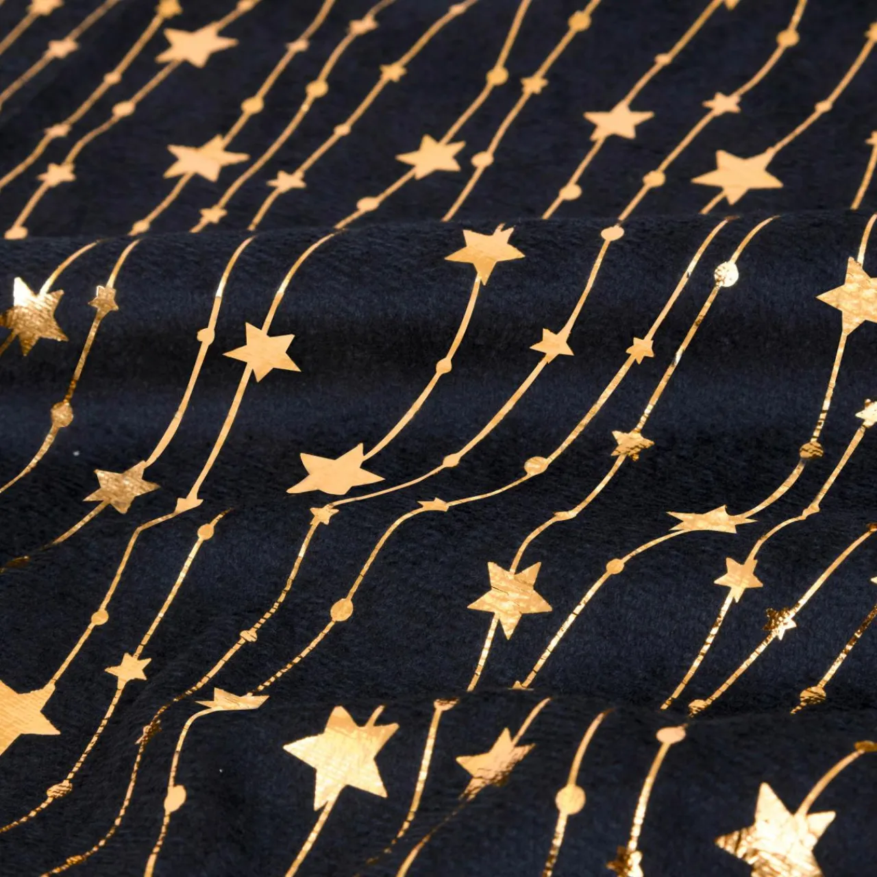 Nappe Et Chemin De Table|JJA Nappe de Noël en velours (360 x 140 cm) Pluie d'étoiles et dorée Noir