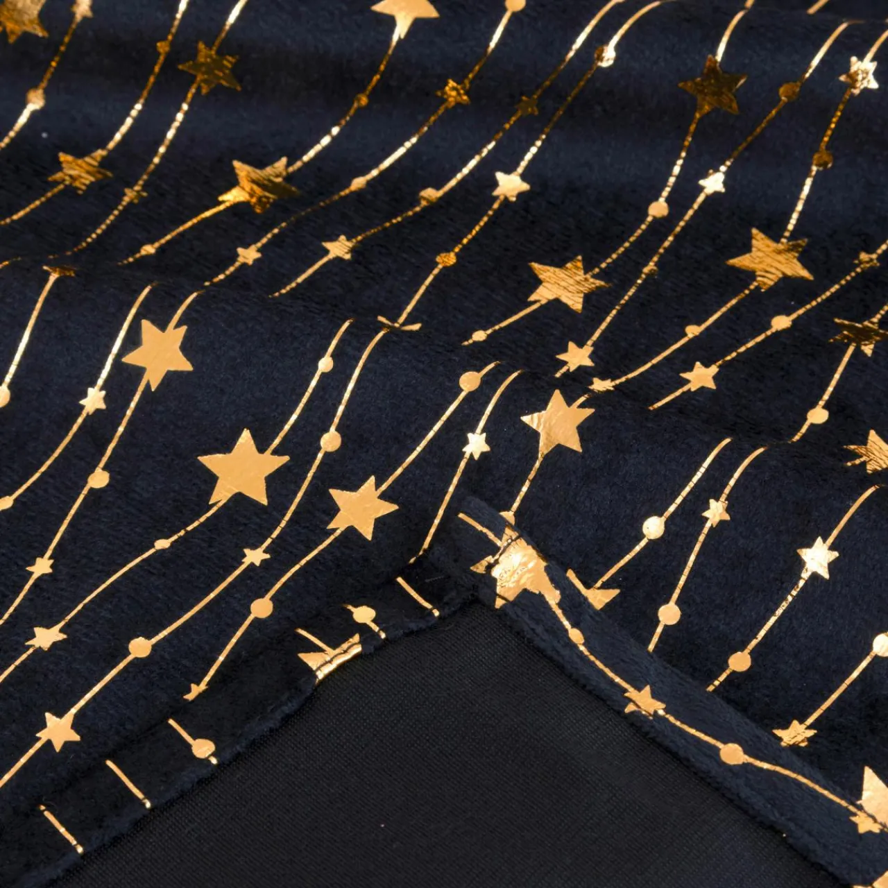 Nappe Et Chemin De Table|JJA Nappe de Noël en velours (360 x 140 cm) Pluie d'étoiles et dorée Noir