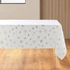 Nappe Et Chemin De Table|douceur d'intu017drieur Nappe de Noël rectangulaire anti tache (140 x 240 cm) Astrelia Blanc et dé Or