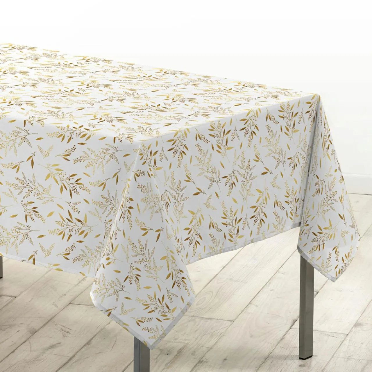 Nappe Et Chemin De Table|Douceur d interieur Nappe de Noël rectangulaire (140 x 240 cm) Naelle et doré Blanc