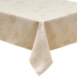 Nappe Et Chemin De Table|JJA Nappe de Noël rectangulaire (140 x 240 cm) Nuit étoilée et doré Beige