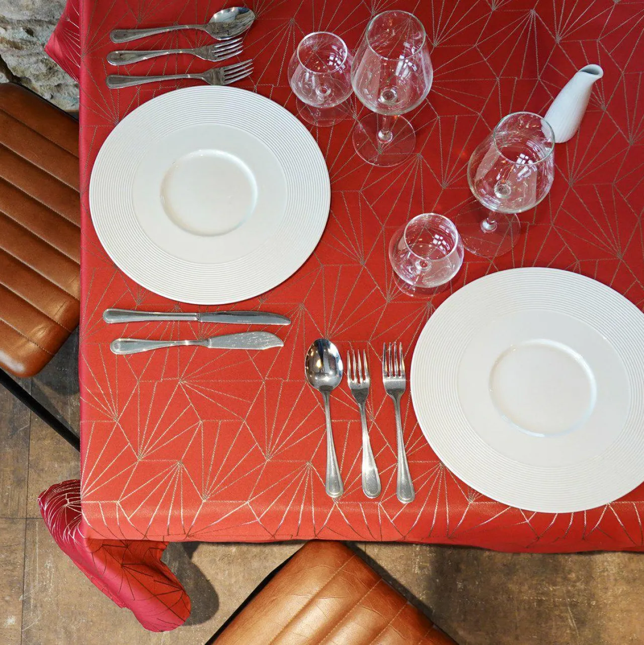 Nappe Et Chemin De Table|L'EFFET PAPILLON Nappe de Noël rectangulaire (145 x 350 cm) Facette Rouge