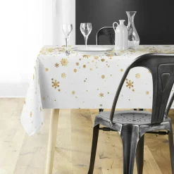 Nappe Et Chemin De Table|Douceur d interieur Nappe de Noël rectangulaire (150 x 240 cm) Constellation et doré Blanc