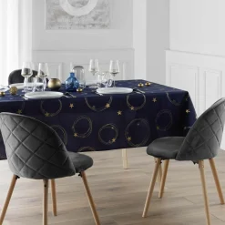 Nappe Et Chemin De Table|douceur d'intu017drieur Nappe de Noël rectangulaire anti tache (150 x 300 cm) Star et doré Bleu marine