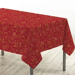 Nappe Et Chemin De Table|Douceur d interieur Nappe de Noël rectangulaire (140 x 240 cm) Naelle et or Rouge