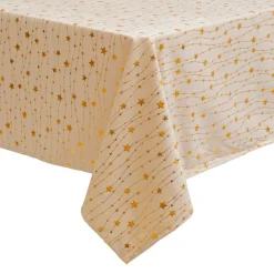 Nappe Et Chemin De Table|JJA Nappe de Noël rectangulaire (140 x 240 cm) Pluie d'étoiles et doré Ivoire